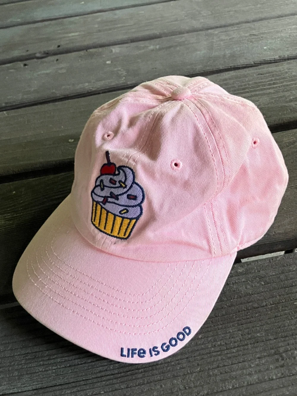 Life is Good Youth S Pink Cupcake Embroidered Adjustable Baseball Cap Hat